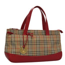 BURBERRY Nova Check Hand Bag Canvas Beige Red Auth 113293-1