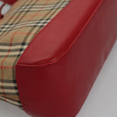 BURBERRY Nova Check Hand Bag Canvas Beige Red Auth 113293-9