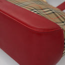 BURBERRY Nova Check Hand Bag Canvas Beige Red Auth 113293-14
