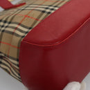 BURBERRY Nova Check Hand Bag Canvas Beige Red Auth 113293-15
