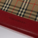 BURBERRY Nova Check Hand Bag Canvas Beige Red Auth 113293-17