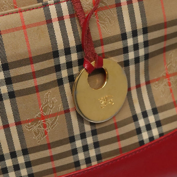 BURBERRY Nova Check Hand Bag Canvas Beige Red Auth 113293