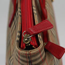 BURBERRY Nova Check Hand Bag Canvas Beige Red Auth 113293-11