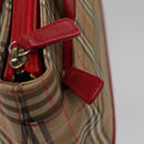 BURBERRY Nova Check Hand Bag Canvas Beige Red Auth 113293-18