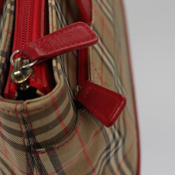 BURBERRY Nova Check Hand Bag Canvas Beige Red Auth 113293