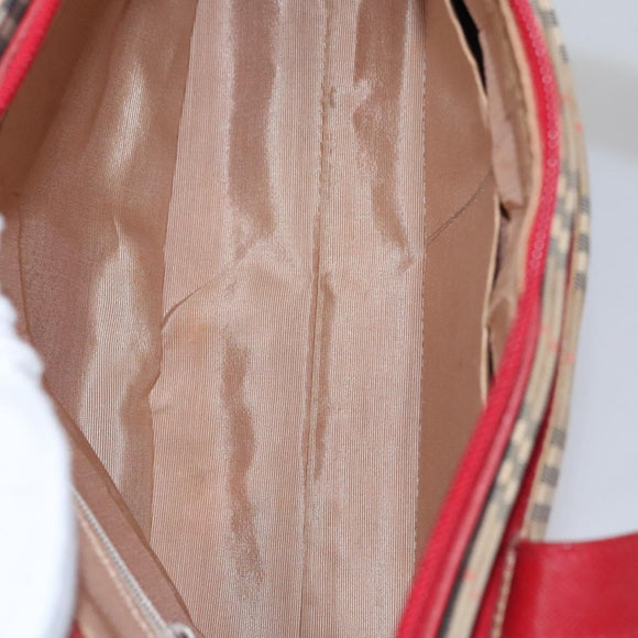 BURBERRY Nova Check Hand Bag Canvas Beige Red Auth 113293