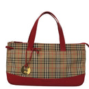 BURBERRY Nova Check Hand Bag Canvas Beige Red Auth 113293-13