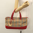 BURBERRY Nova Check Hand Bag Canvas Beige Red Auth 113293-24