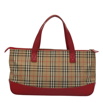 BURBERRY Nova Check Hand Bag Canvas Beige Red Auth 113293 - 0