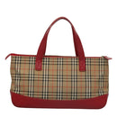 BURBERRY Nova Check Hand Bag Canvas Beige Red Auth 113293-2