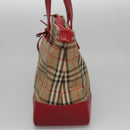 BURBERRY Nova Check Hand Bag Canvas Beige Red Auth 113293-3