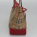 BURBERRY Nova Check Hand Bag Canvas Beige Red Auth 113293-4