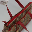 BURBERRY Nova Check Hand Bag Canvas Beige Red Auth 113293-6
