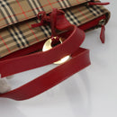 BURBERRY Nova Check Hand Bag Canvas Beige Red Auth 113293-7