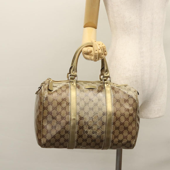 GUCCI GG Crystal Hand Bag Coated Canvas Brown Gold 193603 Auth 113305