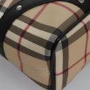 BURBERRY Nova Check Hand Bag PVC Beige Black Silver Auth 113312-9