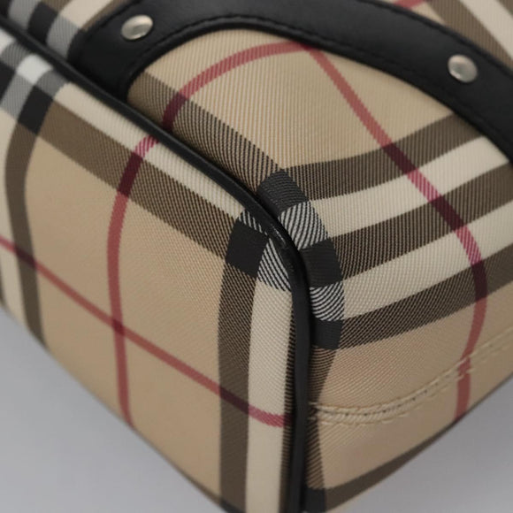 BURBERRY Nova Check Hand Bag PVC Beige Black Silver Auth 113312