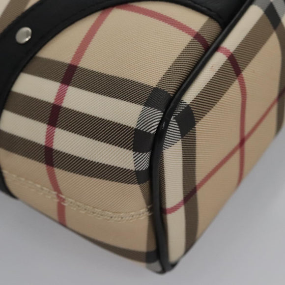 BURBERRY Nova Check Hand Bag PVC Beige Black Silver Auth 113312