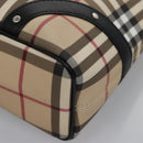 BURBERRY Nova Check Hand Bag PVC Beige Black Silver Auth 113312-16