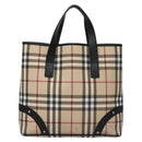 BURBERRY Nova Check Hand Bag PVC Beige Black Silver Auth 113312-13