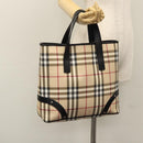 BURBERRY Nova Check Hand Bag PVC Beige Black Silver Auth 113312-21