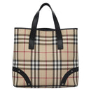 BURBERRY Nova Check Hand Bag PVC Beige Black Silver Auth 113312-2