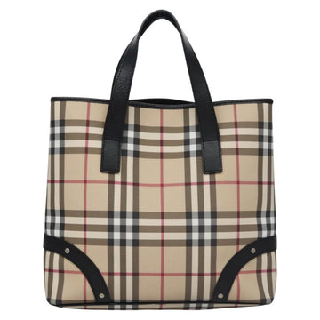 BURBERRY Nova Check Hand Bag PVC Beige Black Silver Auth 113312 - 0