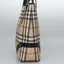 BURBERRY Nova Check Hand Bag PVC Beige Black Silver Auth 113312-3