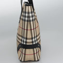 BURBERRY Nova Check Hand Bag PVC Beige Black Silver Auth 113312-4