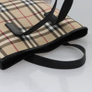 BURBERRY Nova Check Hand Bag PVC Beige Black Silver Auth 113312-6