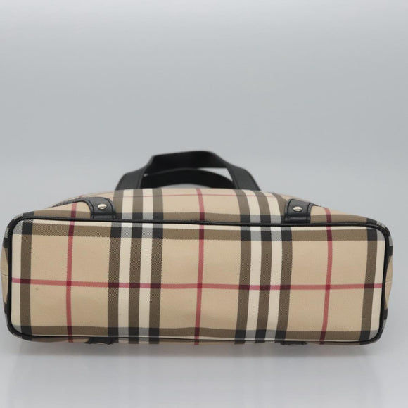 BURBERRY Nova Check Hand Bag PVC Beige Black Silver Auth 113312