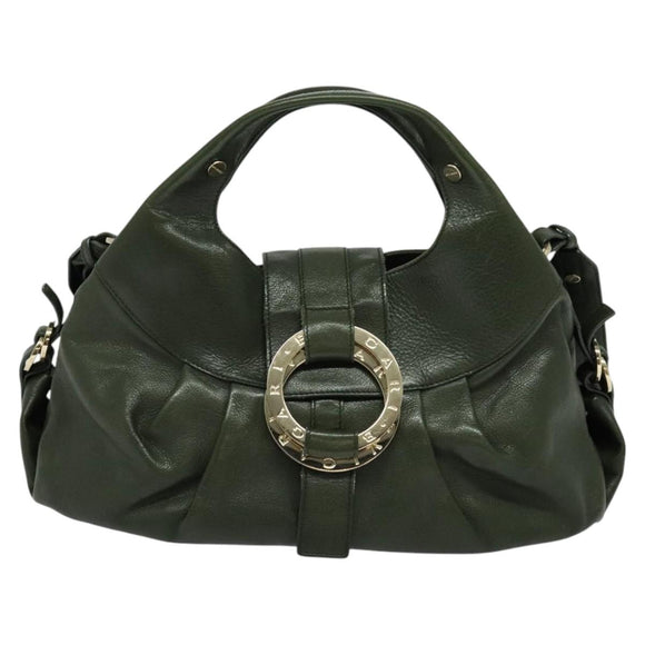 BVLGARI Hand Bag Leather 2way Green Auth 113313