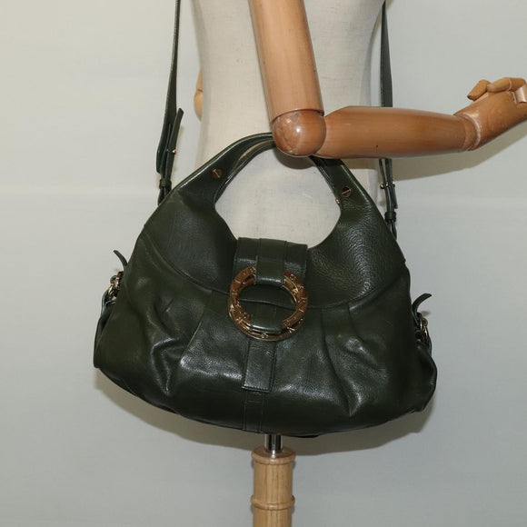 BVLGARI Hand Bag Leather 2way Green Auth 113313
