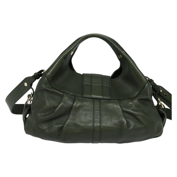 BVLGARI Hand Bag Leather 2way Green Auth 113313