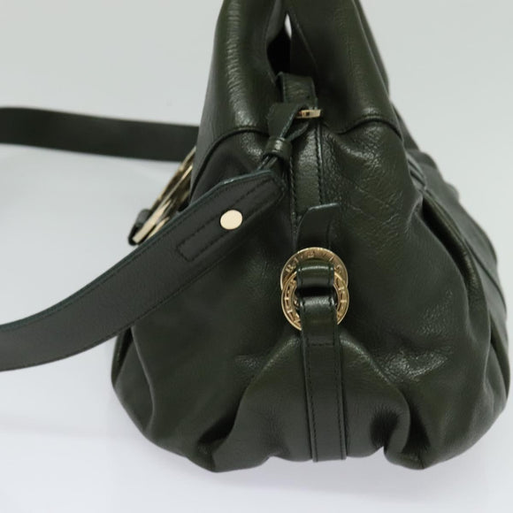 BVLGARI Hand Bag Leather 2way Green Auth 113313