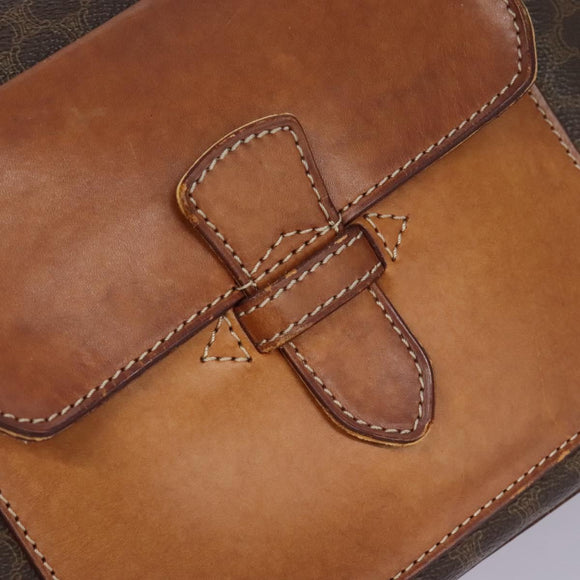 CELINE Macadam Canvas Shoulder Bag PVC Leather Brown Auth 113333