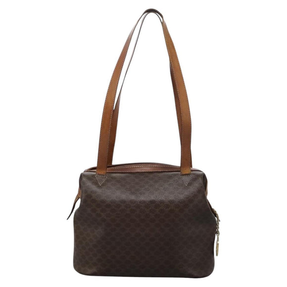 CELINE Macadam Canvas Shoulder Bag PVC Leather Brown Auth 113333