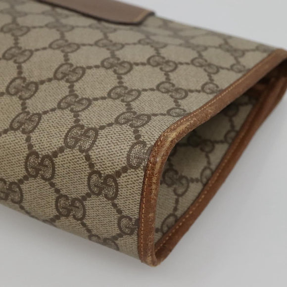 GUCCI GG Supreme Web Sherry Line Clutch Bag PVC Beige Gold 014 122 Auth 113335