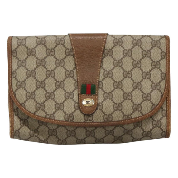 GUCCI GG Supreme Web Sherry Line Clutch Bag PVC Beige Gold 014 122 Auth 113335