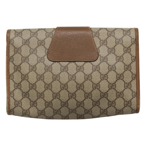 GUCCI GG Supreme Web Sherry Line Clutch Bag PVC Beige Gold 014 122 Auth 113335