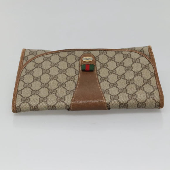 GUCCI GG Supreme Web Sherry Line Clutch Bag PVC Beige Gold 014 122 Auth 113335