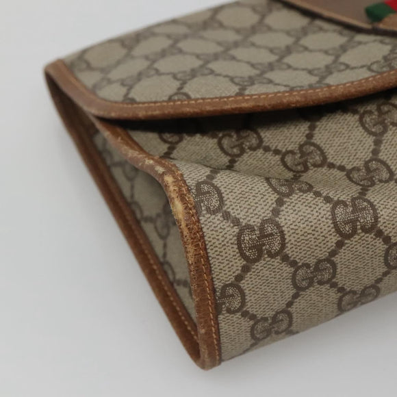 GUCCI GG Supreme Web Sherry Line Clutch Bag PVC Beige Gold 014 122 Auth 113335
