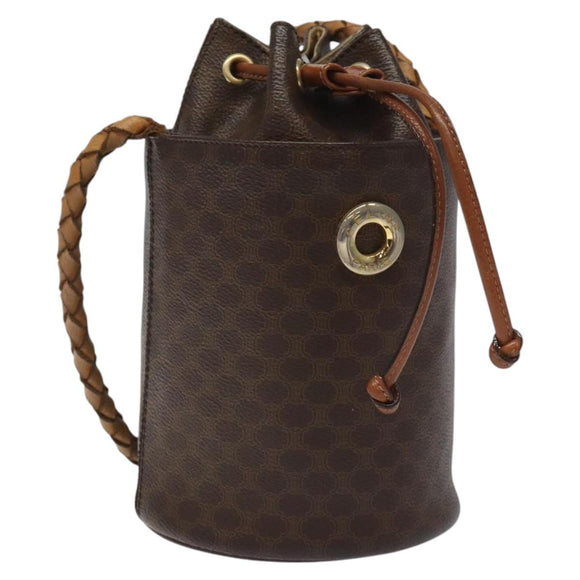 CELINE Macadam Canvas Shoulder Bag PVC Leather Brown Auth 113406