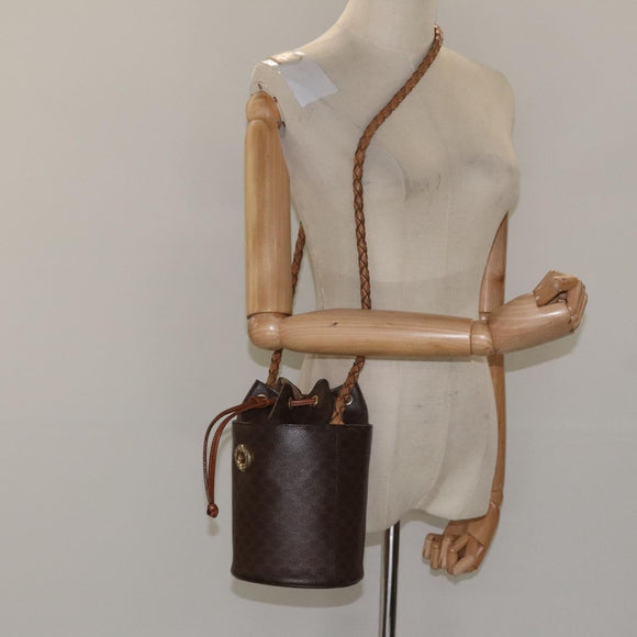 CELINE Macadam Canvas Shoulder Bag PVC Leather Brown Auth 113406