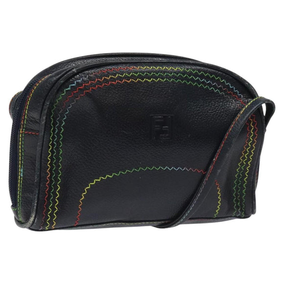 FENDI Shoulder Bag Leather Navy Auth 113423