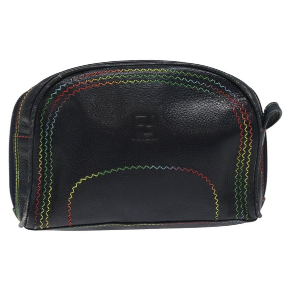 FENDI Shoulder Bag Leather Navy Auth 113423