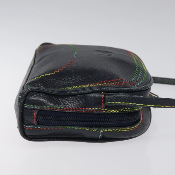 FENDI Shoulder Bag Leather Navy Auth 113423