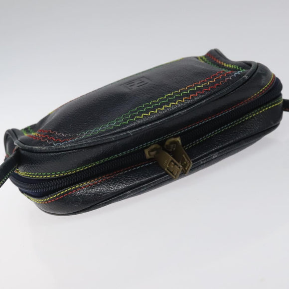 FENDI Shoulder Bag Leather Navy Auth 113423