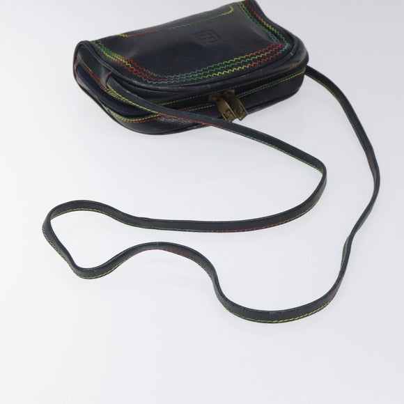 FENDI Shoulder Bag Leather Navy Auth 113423