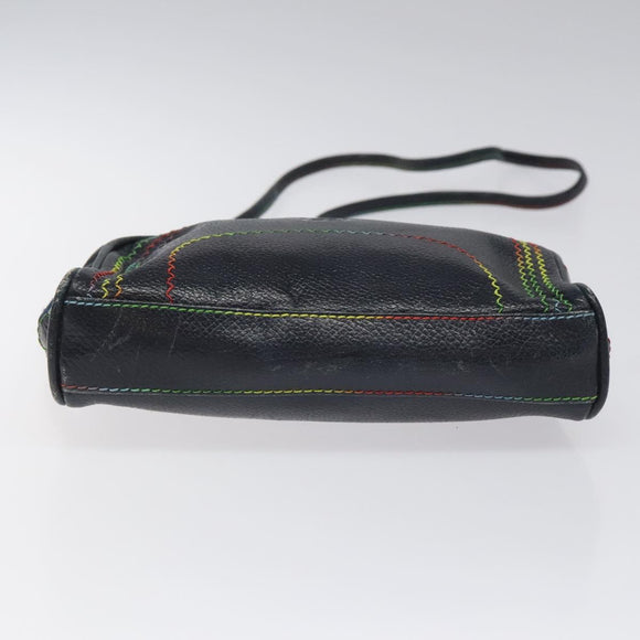 FENDI Shoulder Bag Leather Navy Auth 113423